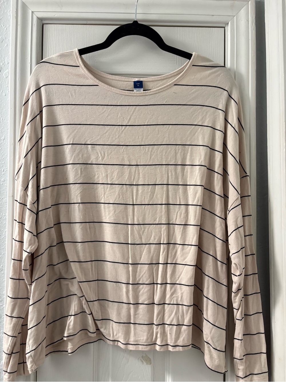 Old Navy Cream Long Sleeve Tee with Black Stripes